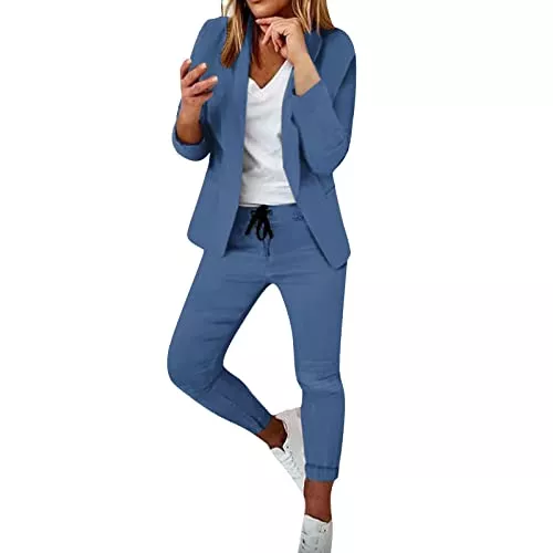 Generic Kostüme Hosenanzug Damen Gutschein Elegant Business Anzug Set Revers Zweiteiler Freizeitanzug Damen Sommer Slim Fit Hosenanzug Damen Business Hochwertig Modern Hosenanzug Streetwear Overall Freizeitanzug