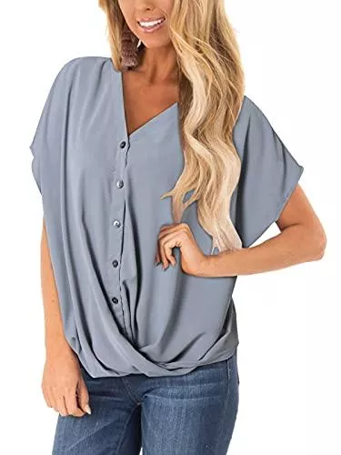 YOINS Kurzarmblusen YOINS Damen Bluse Sommer Shirt Kurzarm Oberteile Lose Hemdbluse Casual Button Down T-Shirt Tunika Cross Front