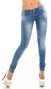 Trendstylez Jeans Trendstylez Damen Slim Fit Stretch Push Up Hüft Röhren Skinny Jeans Hose blau J4799