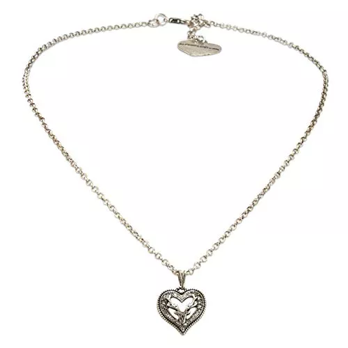 Alpenflüstern Schmuck Alpenflüstern Trachtenkette Strassherz Hirsch - Damen-Trachtenschmuck Dirndlkette antik-silber-farben DHK265