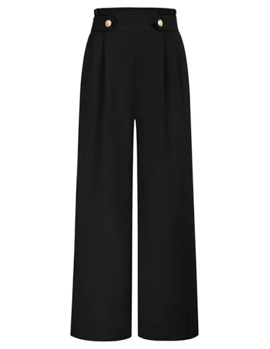 Belle Poque Hosen Belle Poque Damen Hose Elegant Palazzo Hose mit Taschen Weite Hose Elastische Taille Freizeit Business