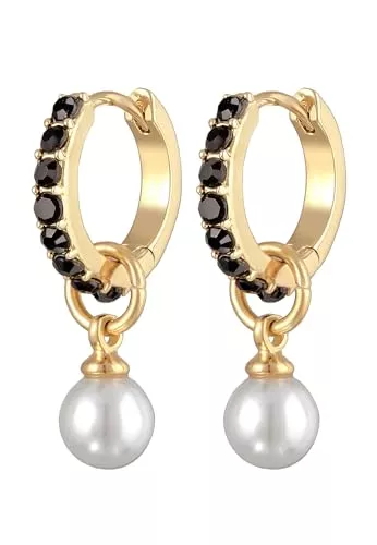 Elli Schmuck Elli Ohrringe Damen Creolen Anhänger Glasperlen Goldfarben mit Kristallen