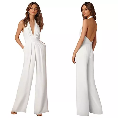 Odizli Jumpsuits Odizli Jumpsuit Damen Elegant Neckholder V-Ausschnitt Playsuit Hochzeit Brautjungfer Party Hosenanzug Romper