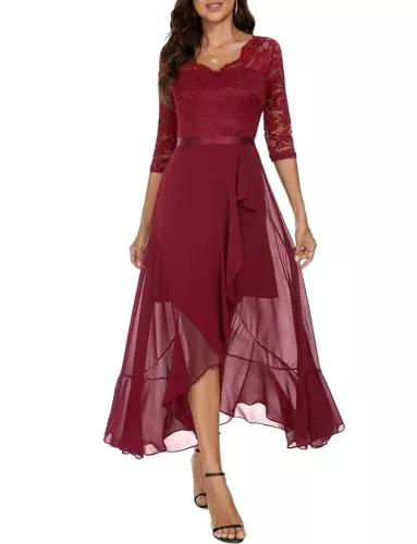 Bbonlinedress Abendkleider Bbonlinedress Abendkleider elegant für Hochzeit Spitzenkleid Chiffon Hi-Lo Kleid Brautjunferkleid Bridesmaid Dress Vokuhila Partykleid Abschlusskleid lang Ballkleid Strandkleid