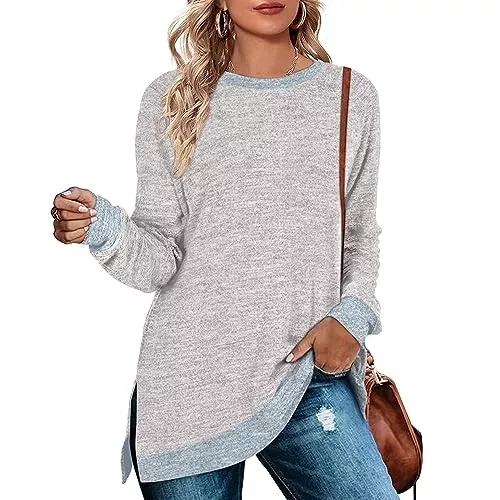 Cuptacc Pullover & Strickmode Cuptacc Pullover Damen Rundhalausschnitt Langarm Tunika Oberteile Farbabstimmung Sweatshirt 2023