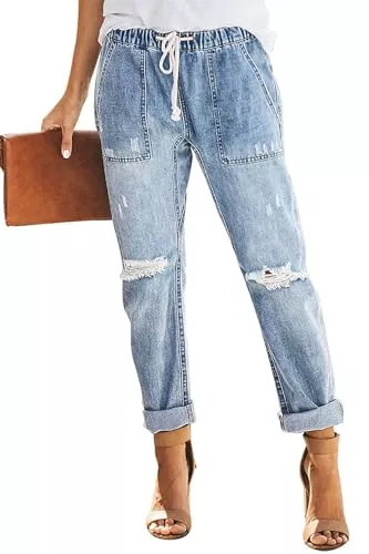 Alaster Queen Jeans Alaster Queen Jeans Damen Lässig High Waist Jeans Baggy Jeans Damen Knie Zerrissen Jeans