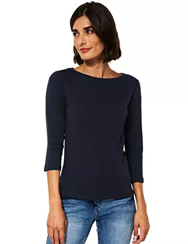 Cecil Langarmshirts Cecil Damen Boatneck Basic Baumwollshirt U-Boot Ausschnitt