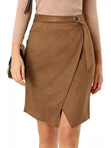 Allegra K Röcke Allegra K Damen A Linie Knielang Wildlederimitat Schlitz Wickelrock Rock