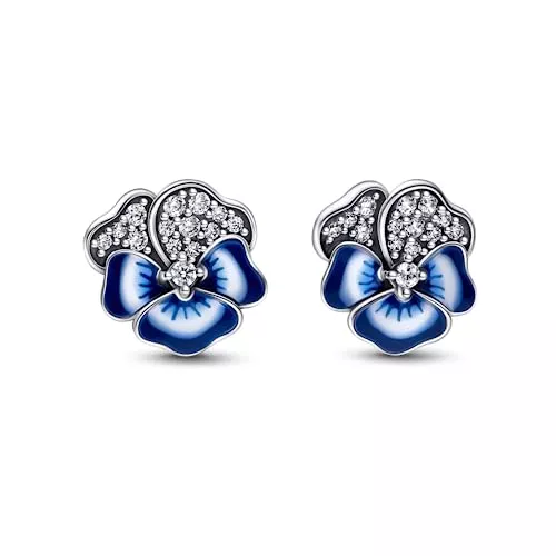 Pandora Schmuck Pandora Blaue Stiefmütterchen Ohrringe aus Sterling-Silber mit Cubic Zirkonia in der Farbe Blau, Pandora Moments Kollektion, 290781C01