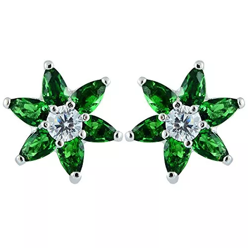 RIVA Schmuck [RIVA BLUME] Gestochen Ohrstecker Ohrringe mit Marquiseschliff Edelstein Zirkonia CZ [4 Farben erhältlich] in 18K Weißes Gold Vergoldet, Einfache Moderne Eleganz