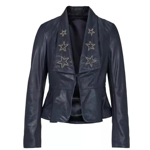Generic Jacken Eleganza Chic Lederjacke mit Schmuck-Akzent-Kragen