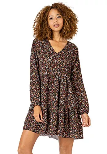 Sublevel Freizeit Sublevel Damen Herbst Kleid mit Blumen-Muster Langarm