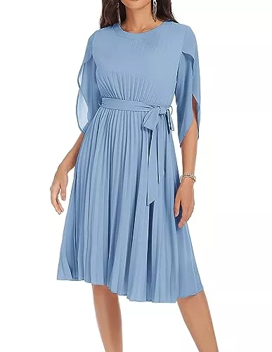 GRACE KARIN Cocktail GRACE KARIN Damen Elegant Cocktailkleid Plissee Midikleid Casual A-Linien Kleid Faltenrock mit Gürtel