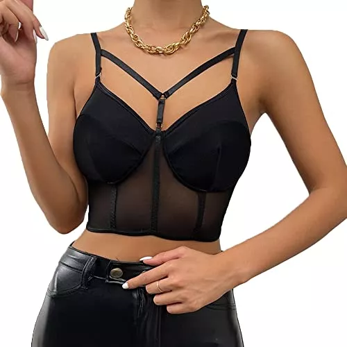 HSAJS Tops HSAJS Damen Sexy Corset Tank Tops Spaghetti Korsett Top Y2k mit V-Ausschnitt Slim Fit Cami Top Elegant Casual Oberteile Einfarbig Sommer Tops