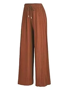 Lock and Love Hosen Lock and Love Women's Ankle/Maxi Pleated Wide Leg Palazzo Pants with Drawstring/Elastic Band