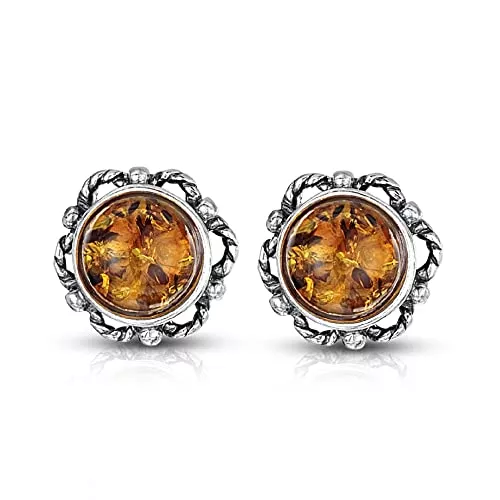 Amberta Schmuck Amberta 925 Sterling Silber mit baltischer Bernstein – Ohrstecker rund Ohrringe