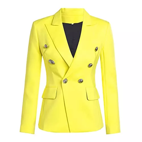 Saeohnssty Blazer Saeohnssty Damen Blazer In Bonbonfarbe Zitronengelb Von Promis Beliebter Hochwertiger Schmaler Blazer