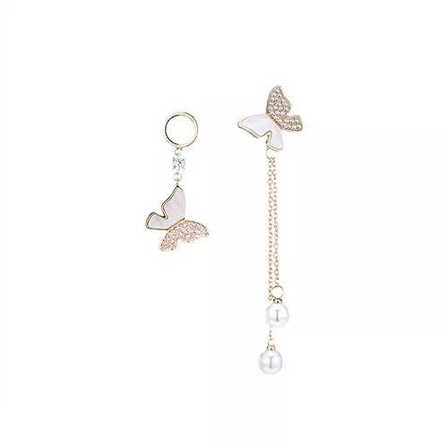 FENGJIAREN Schmuck Damenohrringe, Schmetterlings-Ohrstecker Für Damen Und Mädchen, S925, Temperament, Asymmetrische Diamant-Tropfenohrringe, Schmuck, Geburtstag, Festival, Zubehör, Geschenke