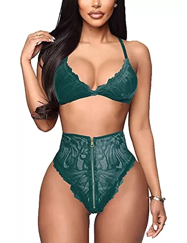 EVELIFE Unterwäsche & Dessous EVELIFE Sexy Dessous-Set für Frauen Träger-BH und Höschen Set Spitze Reißverschluss Hohe Taille Dessous Set 2 Stück Nachtwäsche