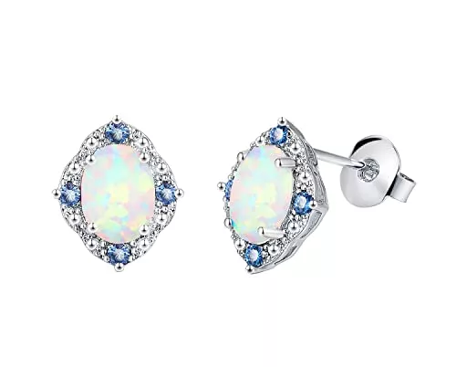 KristLand Schmuck KristLand -"Moonlight Collection" elegante weißvergoldete Ohrstecker mit Krappenfassung aus weißem Opal und Zirkonia, Anhänger für Damen/Freundin/Frau/Tochter