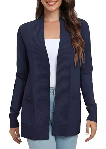 EXCHIC Strickjacken EXCHIC Damen Lange Ärmel Gestrickt Strickjacke Leicht Gemütlich Offene Vorderseite Lange Freizeitjacke mit Taschen