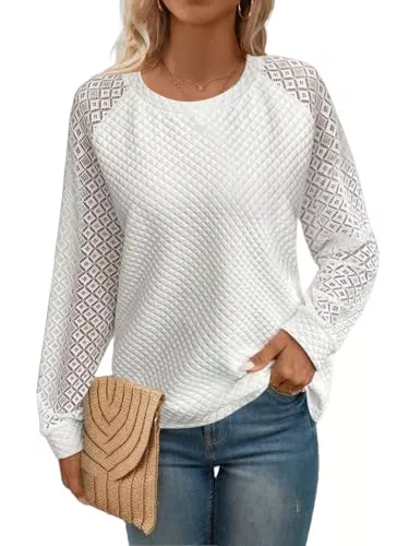 Sofia's Choice Langarmshirts Sofia's Choice Damen Langarmshirt Spitze Waffel Pullover Oberteile Rundhals Casual Top