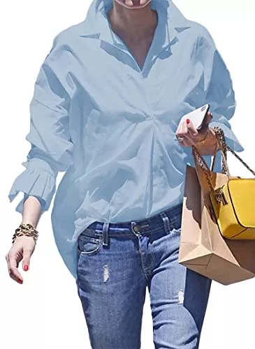 LKNBLIL Langarmblusen LKNBLIL Damen Freizeit Elegant Business Langarm weiße Hemd