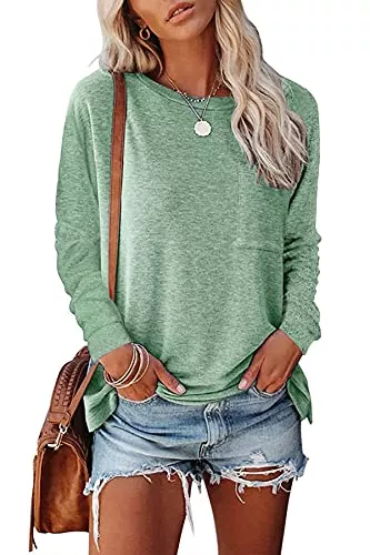 NEYOUQE Langarmshirts NEYOUQE Damen Langarmshirts Oberteile Einfarbig Pullover Langarm/Kurzarm T-Shirt
