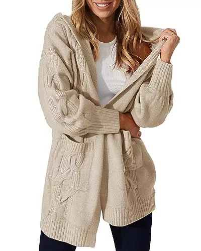 Ebifin Strickjacken Ebifin Strickjacken Lang Damen mit Kapuzen Grobstrick-Cardigan Strickcardigan Winter Open Front Sweater mit Tasche.