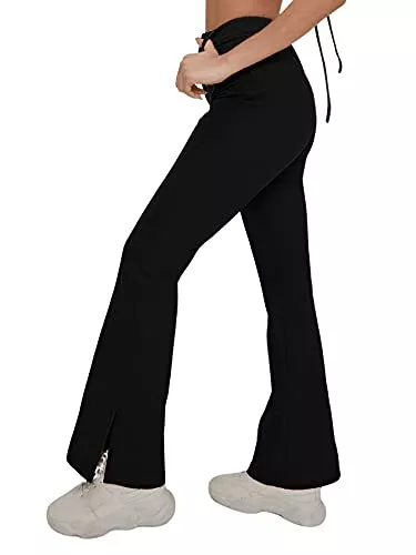 DIDK Hosen DIDK Damen Hosen Schlaghose mit Schlitz Hohe Taille Breite Beins Palazzo Anzughose Büro Pants Straighthose mit Zip