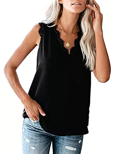 ZIOOER Ärmellose Blusen ZIOOER Damen Tank Top Sommer Ärmellose Chiffon Blusentop Spitzen V-Ausschnitt Weste Top Casual Tops Bluse S-XXL