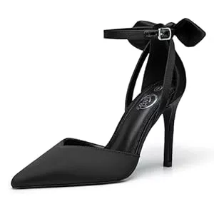 Trary High Heels Trary Damen-Absätze für Damen, geschlossener Zehenbereich, Stiletto-High-Heels, spitzer Zehenbereich, Schleife, Knöchelriemen, 9,5 cm, verstellbare Schnalle, bequeme, sexy Schuhe für Hochzeit,