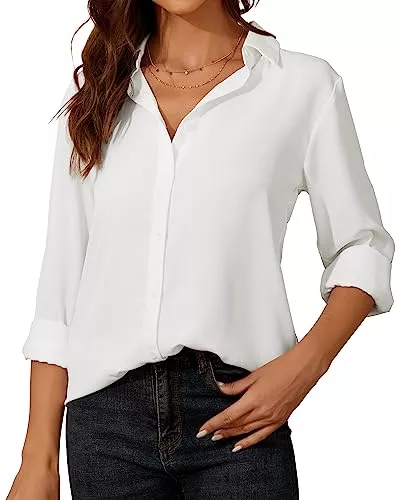 SPRING SEAON Langarmblusen Damen Button-Down Shirts Langarm Kragen Tops Lady Work Office Chiffon Bluse