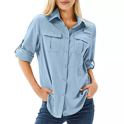 yeyity Langarmblusen yeyity Hemdbluse Damen UPF 50+ UV Schutz Langarmshirt Damen Outdoor Wanderhemd Safari Kleidung Damen Atmungsaktiv Quick Dry Casual Tops Sport Oberteile