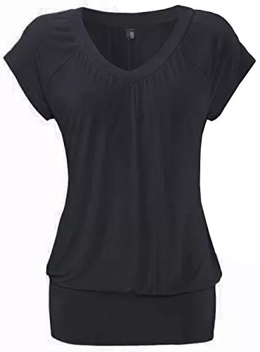 DOTIN Kurzarmblusen DOTIN Damen T-Shirt V-Ausschnitt Kurzarmshirt Causal Oberteil Falten Tops Stretch Tunika Basic Tee