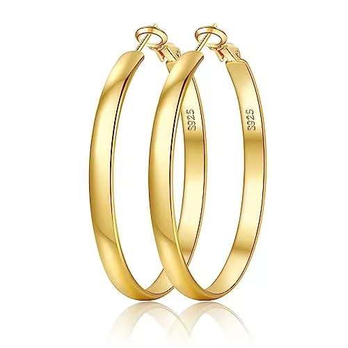 EXGOX Schmuck EXGOX Creolen Silber 925 für Damen 5mm Breite Creolen Silber 925 Groß Hypoallergene 14K Vergoldete Ohrringe Gold Creolen für Damen 30/40/50/60/70mm