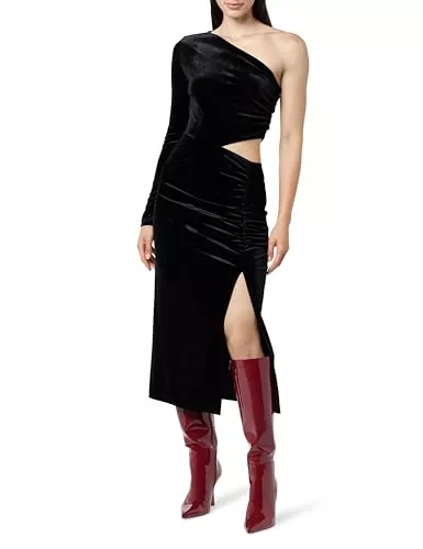 The Drop Cocktail The Drop Damen Einschultriges Midikleid Lia aus Samt mit Cut-Out-Detail Kleider