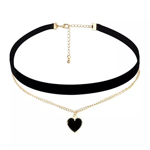 Yolev Schmuck Yolev Choker Halsband Schwarz Rot Samt Halskette Klassische Samt Herz Halskette Geschichtet Verstellbare Halsband Damen Schmuck für Mädchen Gothic Choker Kette Schwarz Damen 90er Deko