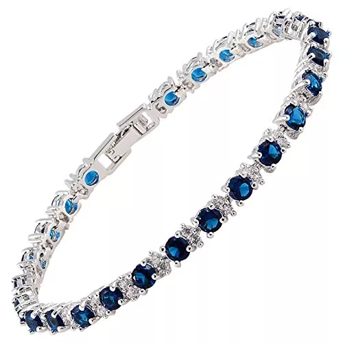 RIVA Schmuck Rizilia Tennis-Armband, rund, mehrfarbig, CZ Birthstone, Weißgold vergoldet, 18 cm