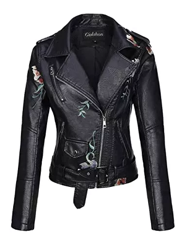 Giolshon Jacken Giolshon Damen Lederjacke Kunstleder Bikerjacke Herbst Beiläufig Weiche Kurz Mantel