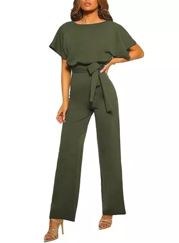 HAPPY SAILED Jumpsuits HAPPY SAILED Damen Langarm O-Ausschnitt Elegant Lang Jumpsuit Overall Hosenanzug Playsuit Romper