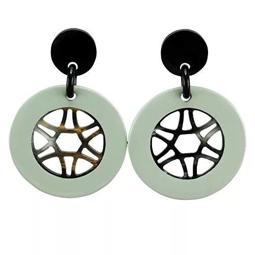 Feliss Schmuck Feliss Damen Schmuck Set afrikanische Hornkette mit Anhänger &amp; Ohrringe aus mint-lackiertem und hellem Horn, Geschenkideen für Frauen/Schwester/Mama Geschenkset Geschenke