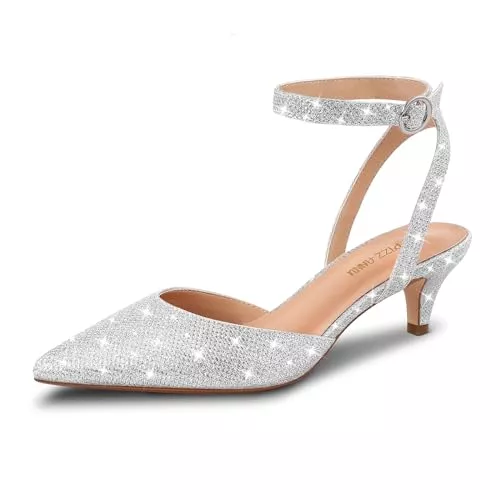 PIZZ ANNU High Heels PIZZ ANNU Damen Pumps mit Kitten Abastz Spangenpumps Elegant und Bequem Riemchenpumps mit Geschlossener Spitze Glitzer Schuhe EU 36-42