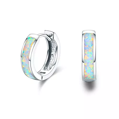 CUOKA MIRACLE Schmuck Damen Creolen Ohrringe 925 Sterling Silber Opal Ohrringe Kleine Creolen Kreis Ohrringe Opal Schmuck Geschenke für Mama Frauen Kinder