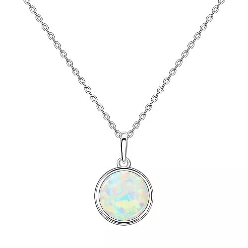 KristLand Schmuck KristLand Moonlight Kette Damen Erstellt Weißer Opal Anhänger aus Sterlingsilber mit Anhänger kreisförmig Kreis Form Geschenk für Frauen/Mädchen/Hochzeiten/Party 16MM Opal