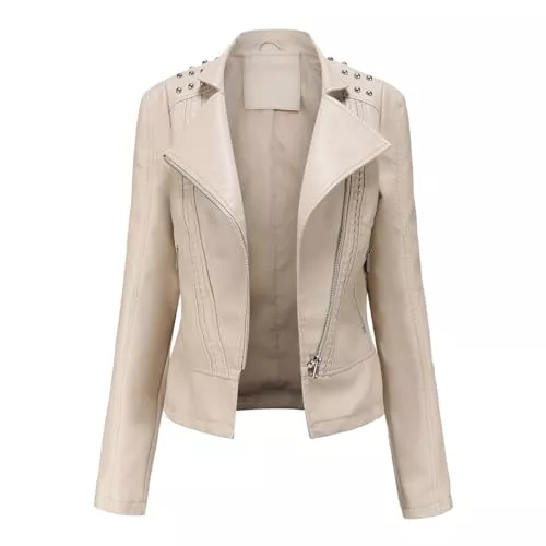 RQPYQF Jacken RQPYQF Damen PU Leder Jacke, Motorrad Moto Biker Lederjacke Reißverschluss Mantel Kurz Leicht Kunstlederjacke WT42