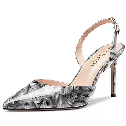Aachcol High Heels Aachcol Damen Stiletto Mittlerem Hoher High Absatz Heel Pumps Rückengurt Knöchelriemen Slingback Spitze Zehenkappe Dress Schuhe Büroschuhe Party Hochzeit Lackleder 8 cm