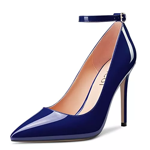 Aachcol High Heels Aachcol Damen Pumps Spitze Zehenkappe Knöchelriemen Slip-on Stiletto Hoher High Absatz Heel Dress Schuhe Lackleder Büroschuhe Hochzeit Einkaufen 10 cm