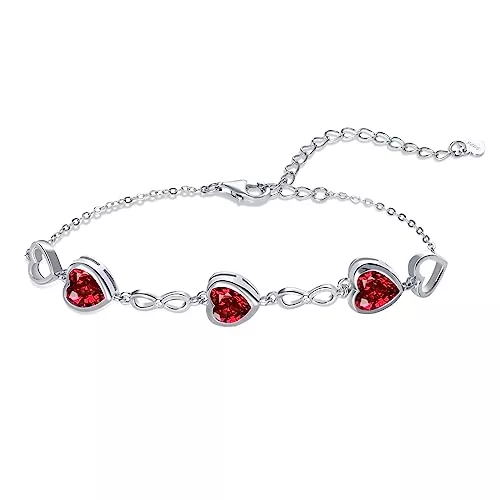 Qings Schmuck Qings 3 Herz Geburtsstein Armband Damen Sterling Silber Infinity Unendlichkeit Armkette mit Heart Zirkonia Charms Verstellbar Kristall Armbände Geburtstag Weihnachten Geschenk für Mama Mädchen Ihr