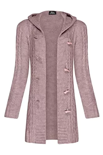 Mikos Strickjacken Mikos* Damen Strickjacke Warm WolleCardigan Winter Herbst Langarm Strickmantel mit Kapuze (951)